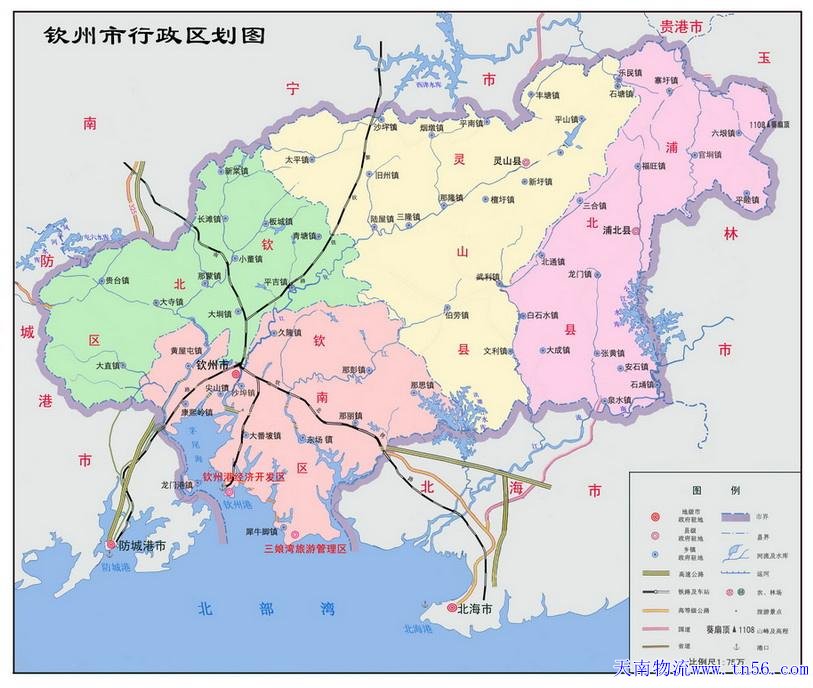 東莞到欽州市物流地圖